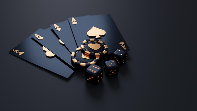 Four aces, chips, and dice.