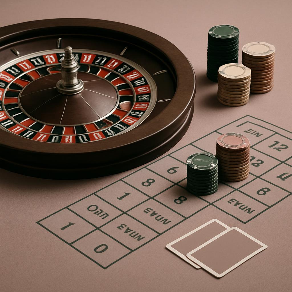 Roulette wheel and poker chips setup