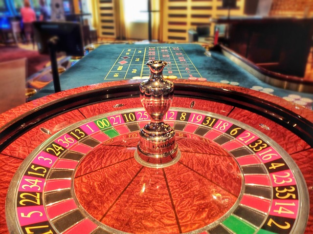 Casino roulette table with chips